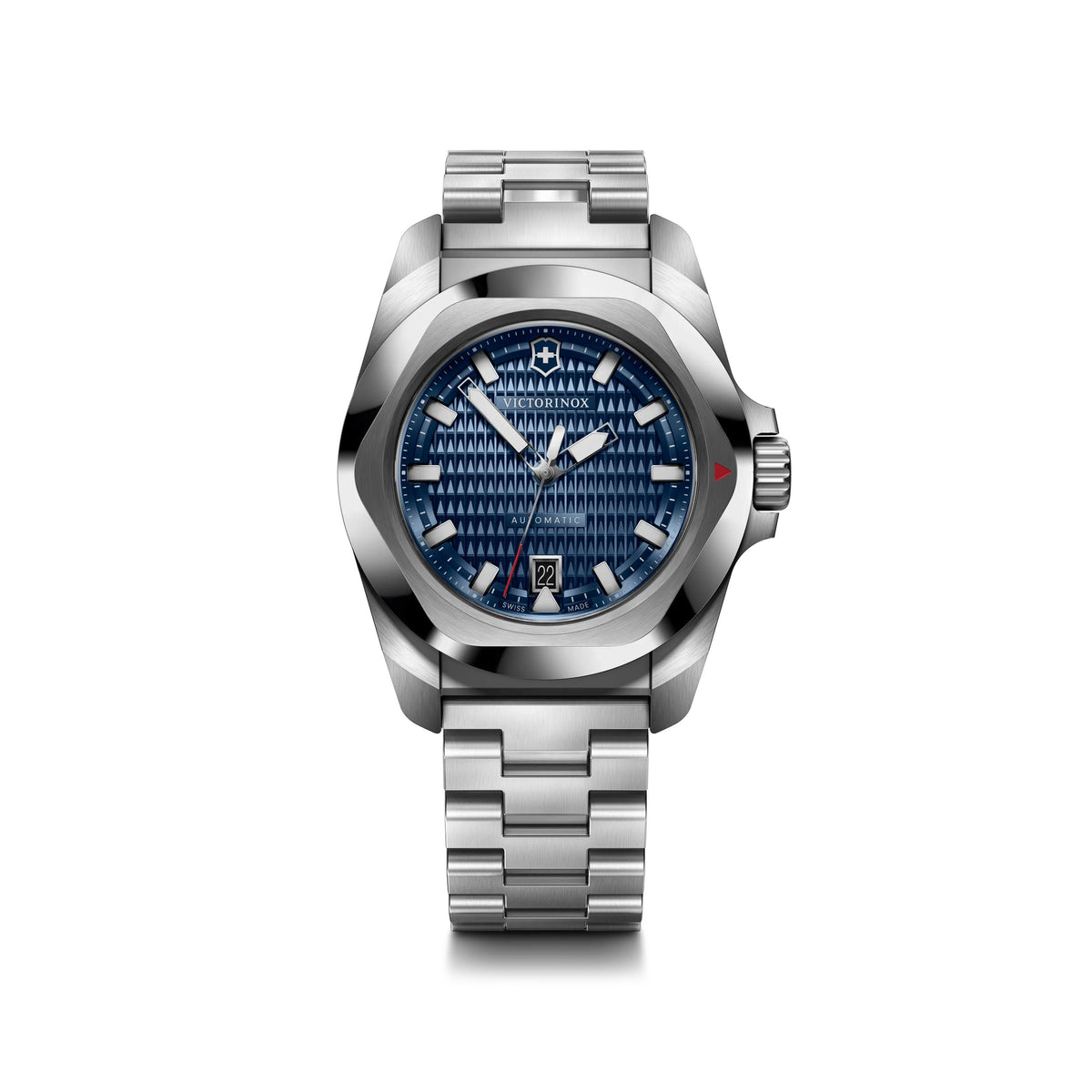 Victorinox Swiss Army I.N.O.X. Auto 41mm, silver stainless steel case, bezel and bracelet - blue dial