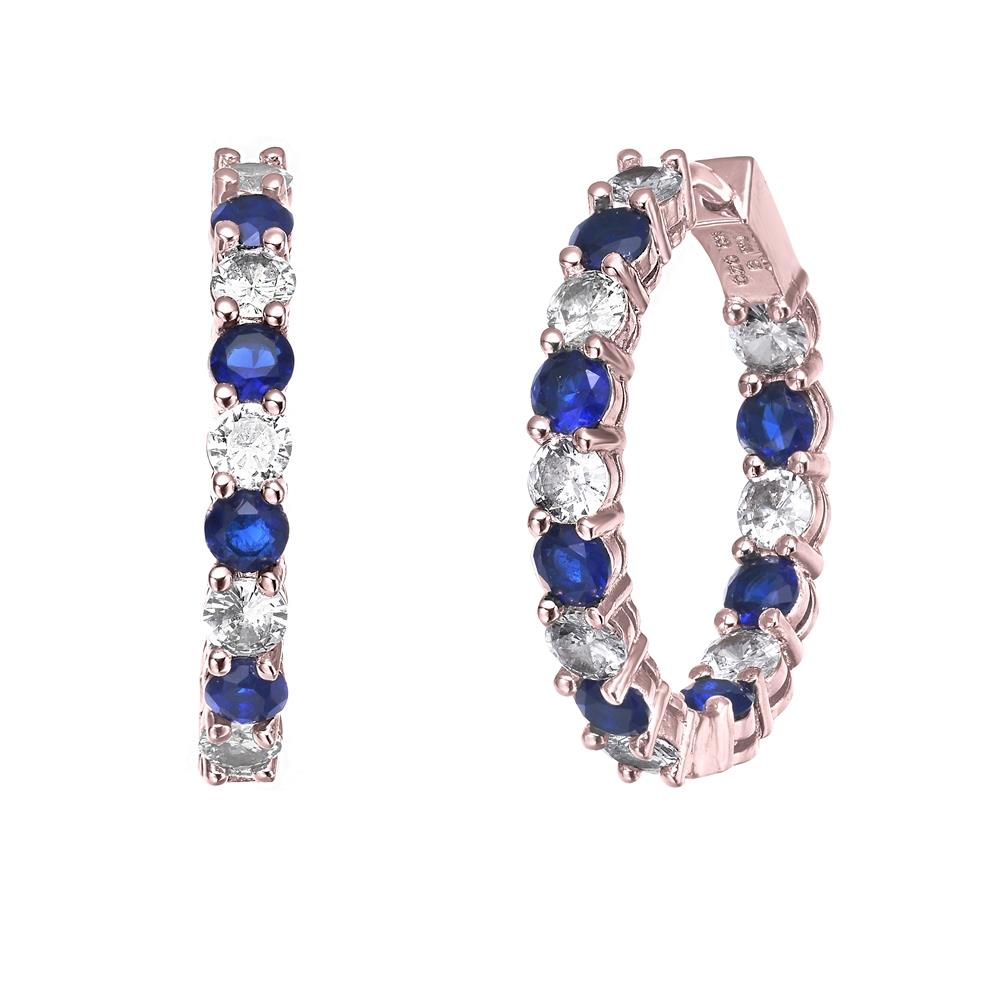 GENEVIVE 18K Rose Gold Plated Blue Hoop Earrings