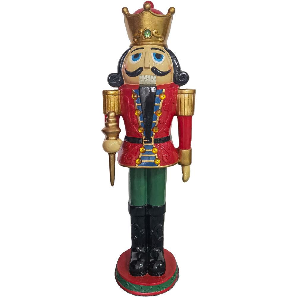 Fraser Hill 4-Ft. Nutcracker King with Crown and Scepter, Resin Statue w/ LED Lights, Indoor or Covered Outdoor
