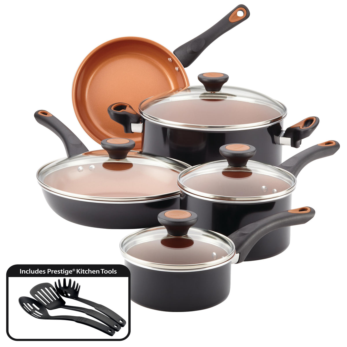 Farberware 12pc Glide Copper Ceramic Nonstick Cookware Black