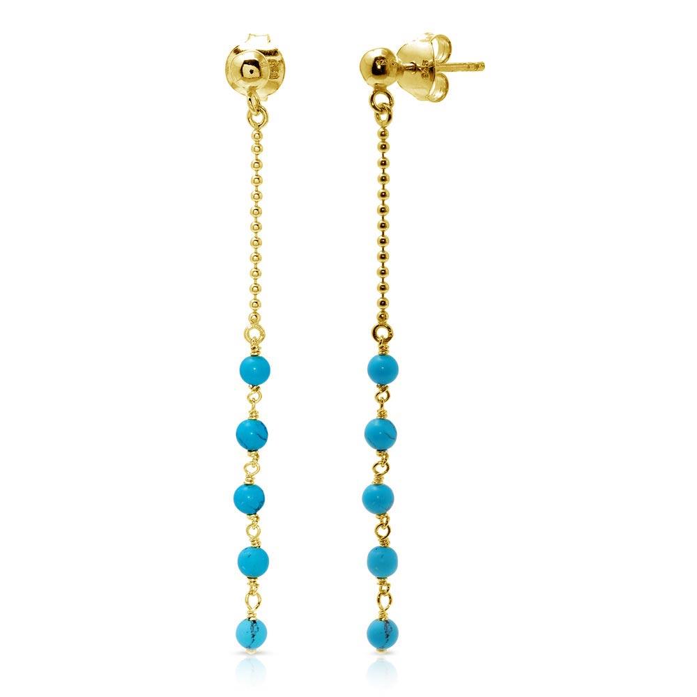 PARIKHS Gold Plated Bead Chain with Dropped Turquoise Beads Earring in 925 Sterling Silver