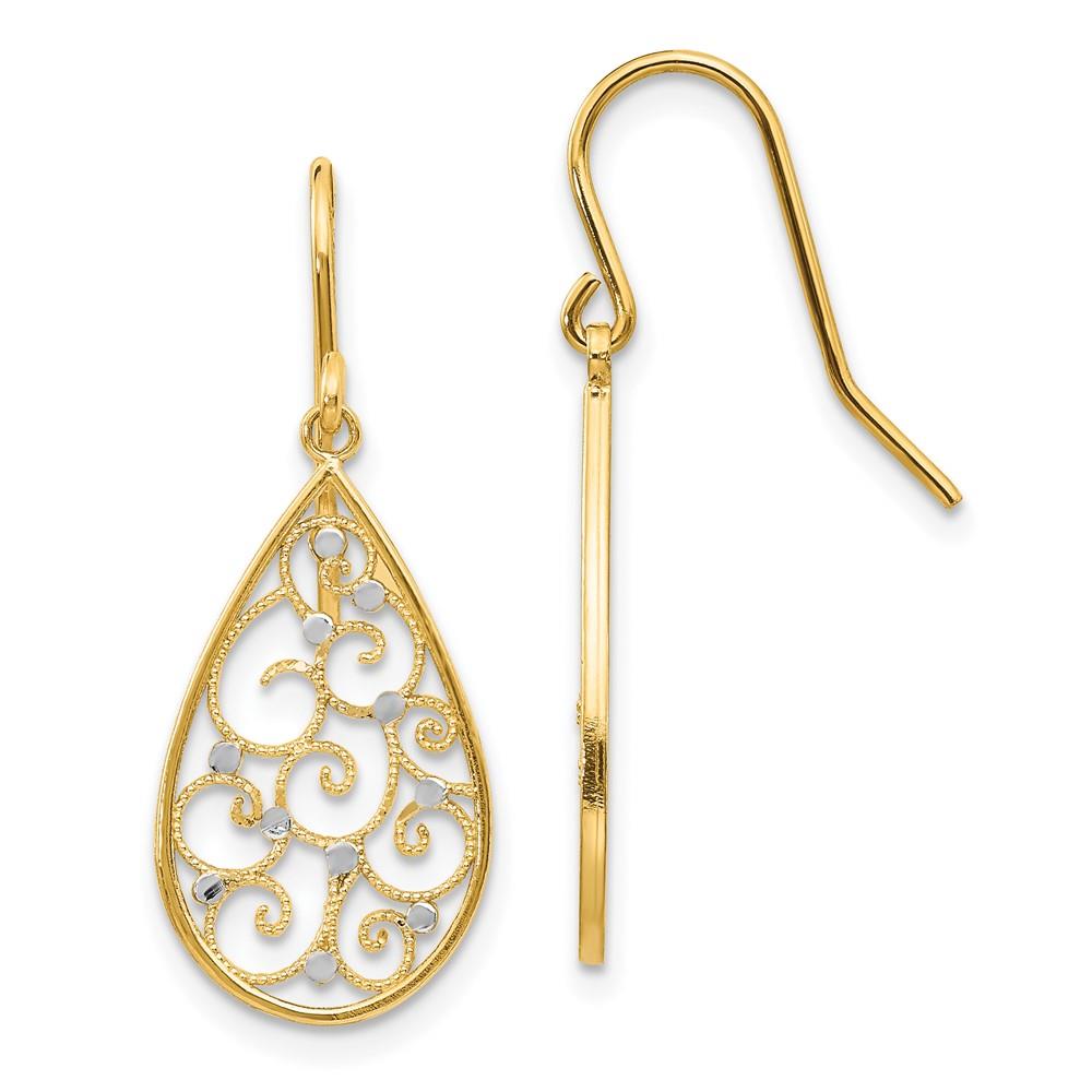 Distinctive 14k & Rhodium Polished Teardrop Earrings