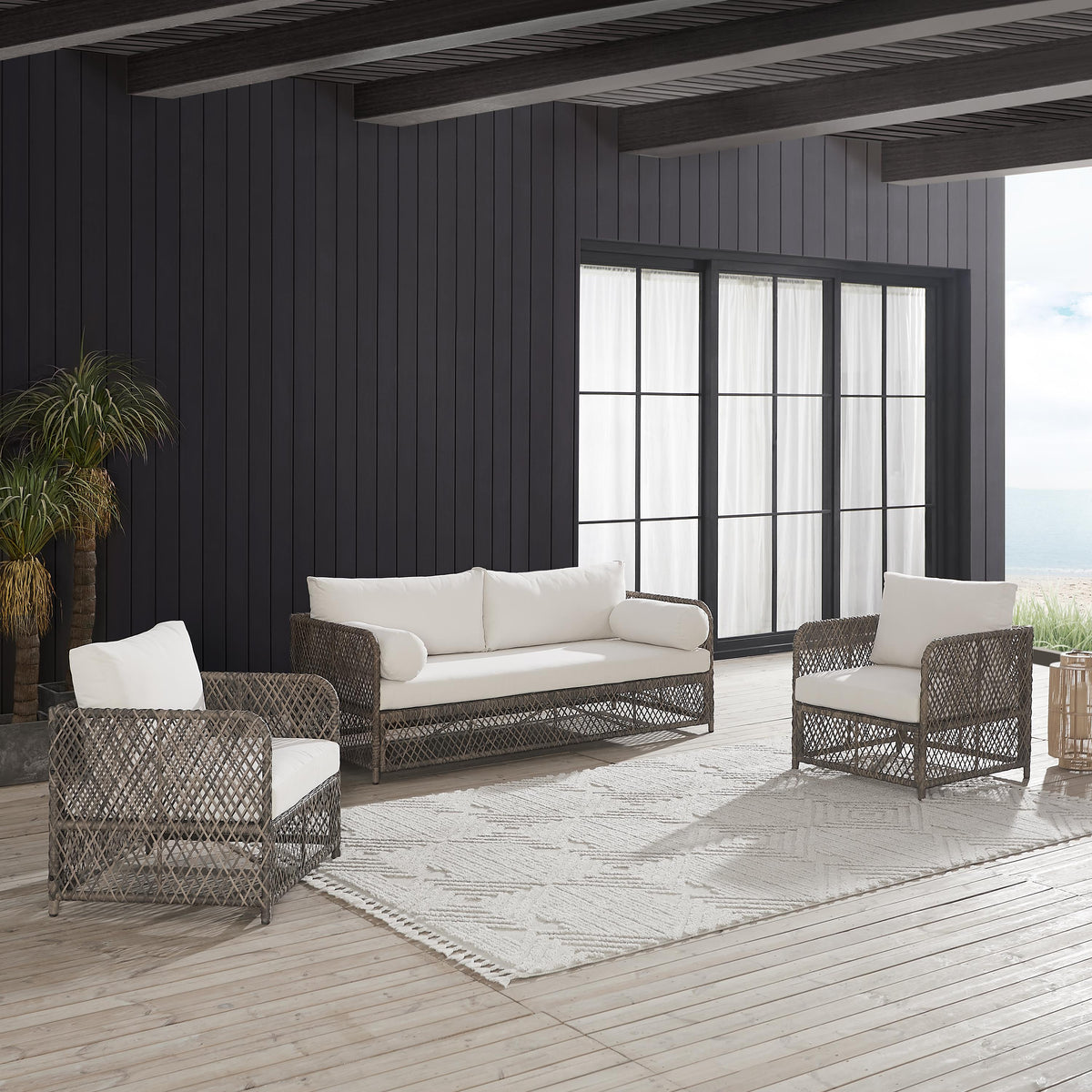 Crosley Outdoor Granite Bay 3Pc Wicker Outdoor Sofa Patio Furniture Set
