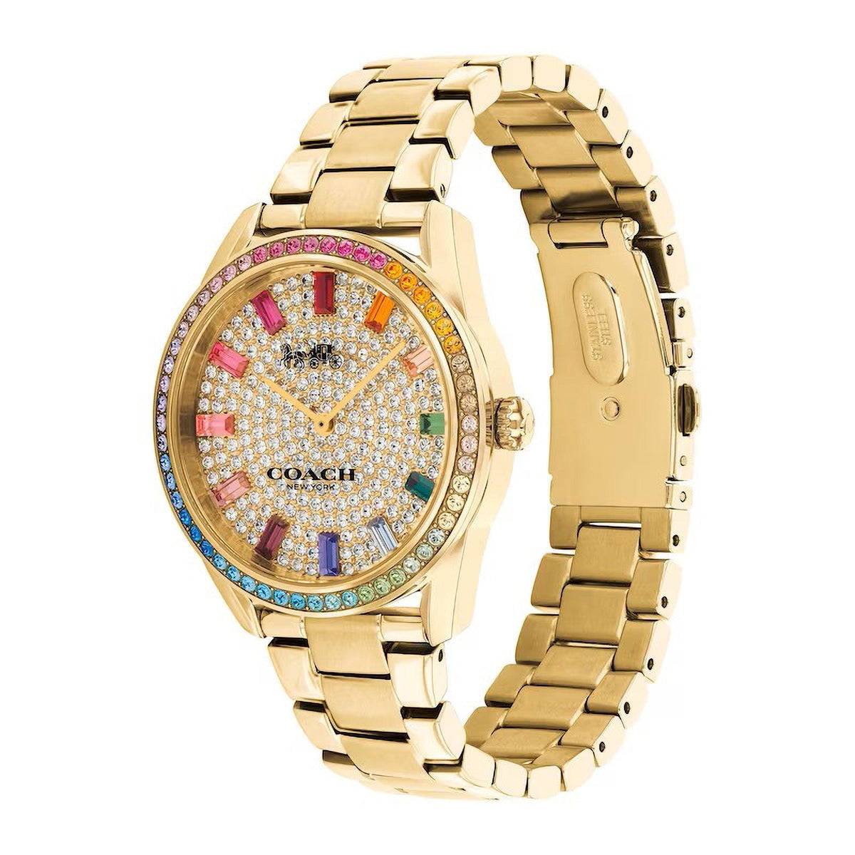 Coach Ladies Preston Rainbow Crystal & Gold Stainless Steel Watch Crystal Dial