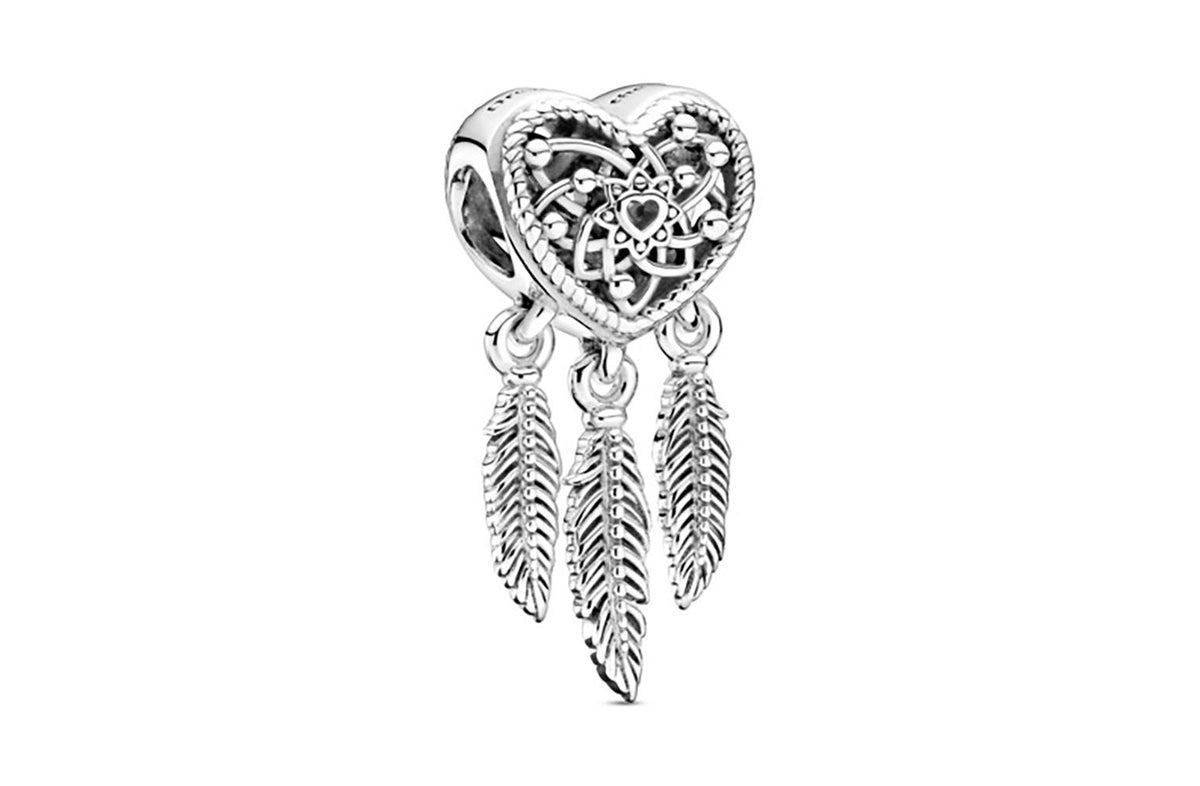 Pandora Openwork Heart & Three Feathers Dreamcat