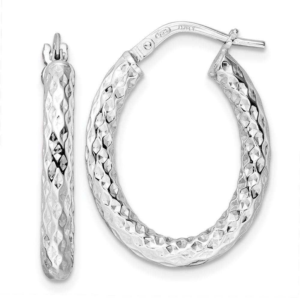 Distinctive Sterling Silver Rhodium Plated Polished Diamond Cut Hoop Earrings