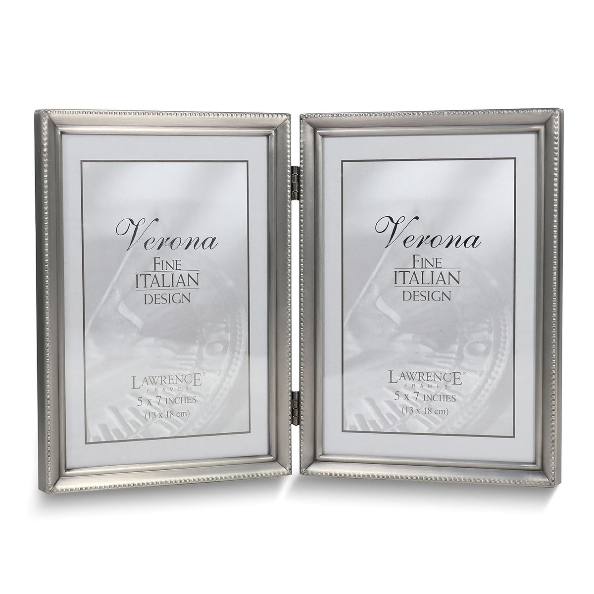 Distinctive Gifts Pewter Brushed & Beaded 5x7 Double Photo Frame