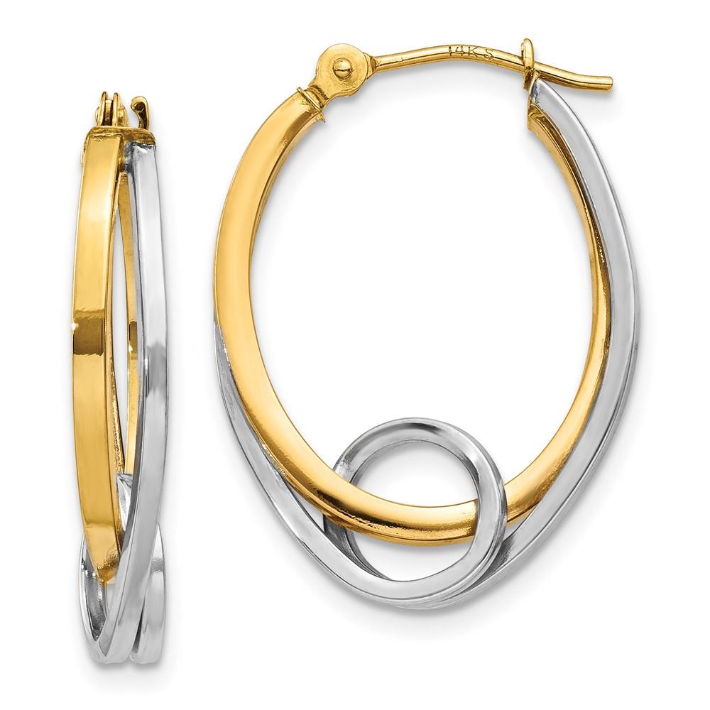 Distinctive 14k Two-tone Oval Loop Hoop Earrings