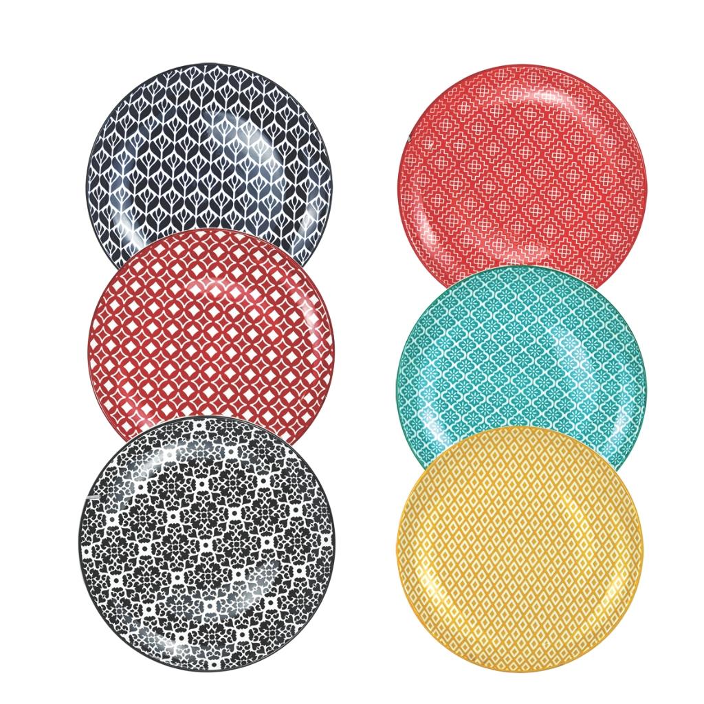 Gourmet Edge Colorful 8" Stoneware Side Plates, set of 6