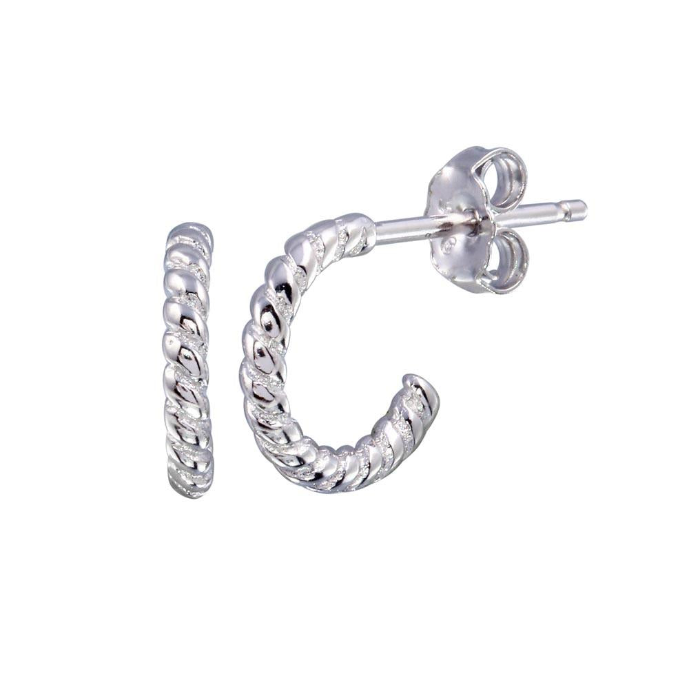 PARIKHS Rhodium Plated Semi Hoop Rope Design Earring in 925 Sterling Silver