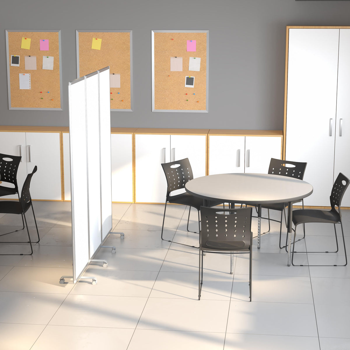 Flash Furniture Mobile Magnetic Whiteboard 3 Section Partition with Locking Casters, 72"H x 24"W