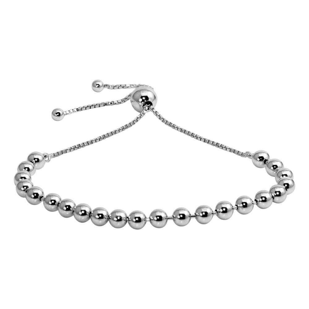 PARIKHS Rhodium Plated Beaded Lariat Bracelet in 925 Sterling Silver