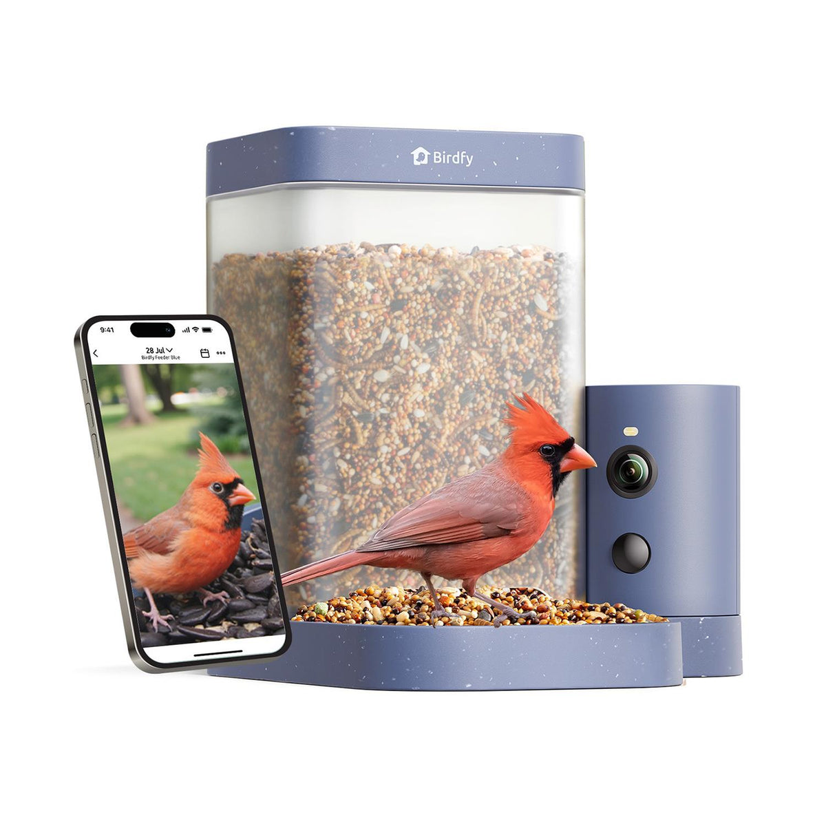 Birdfy Lightweight feeder for birdwatching newbies! 60FPS videos & AI bird recognition - Blue