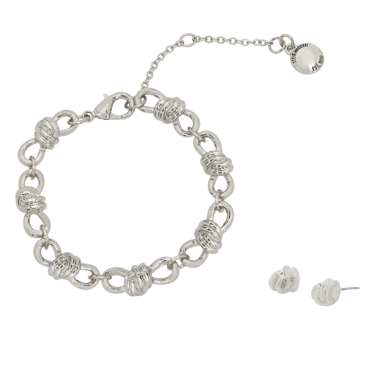 Steve Madden Vintage Knot Bracelet & Earring Jewelry Set - Rhodium