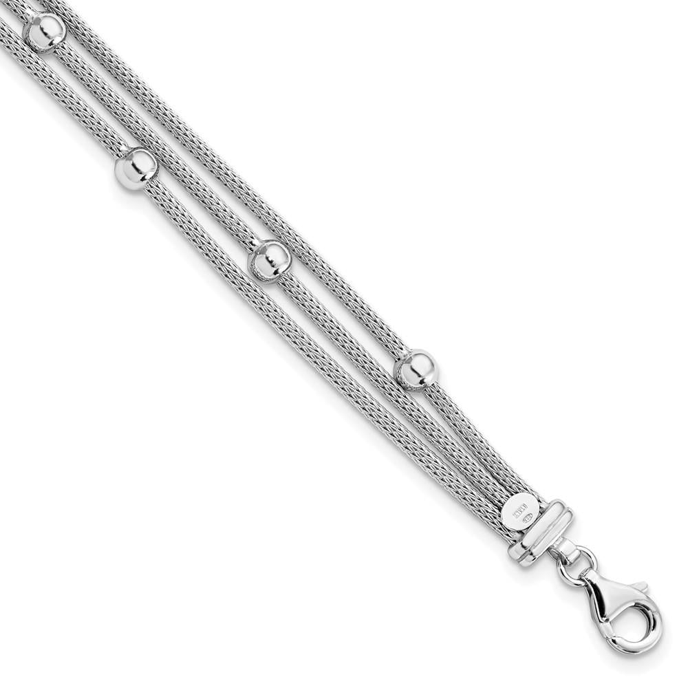Distinctive Sterling Silver Polished Beaded Mesh Bracelet