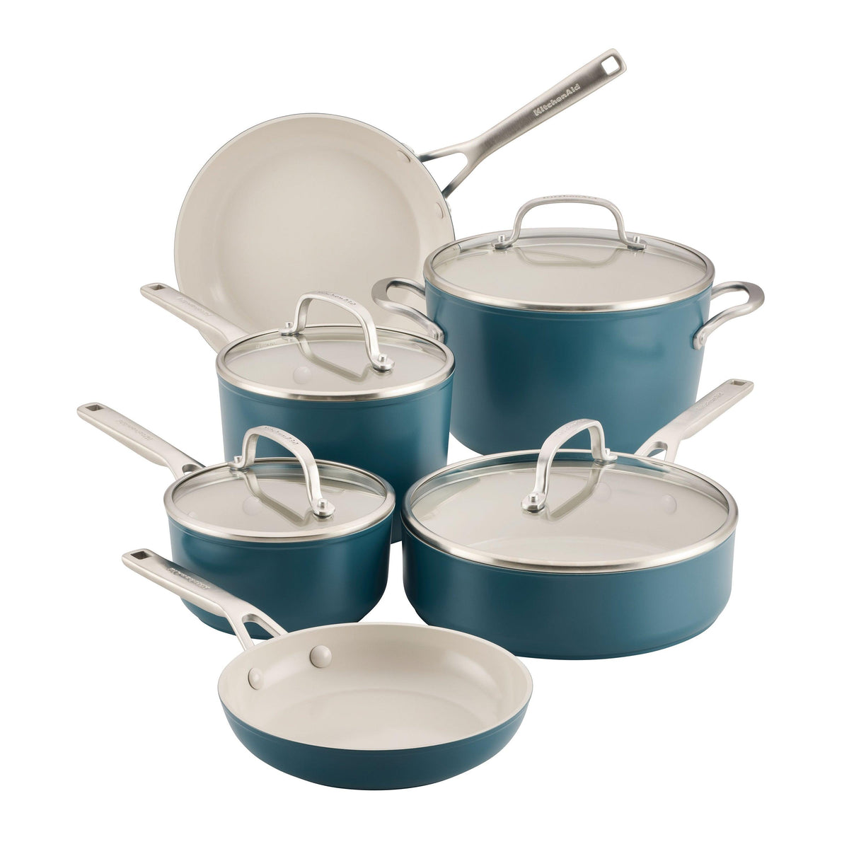 KitchenAid 10pc Hard Anodized Ceramic Induction Cookware Set Agave Blue