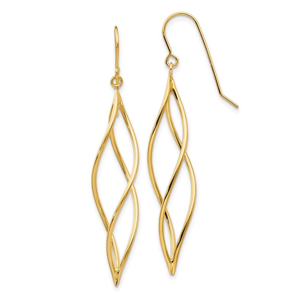 Distinctive 14k Polished Long Twisted Dangle Earrings