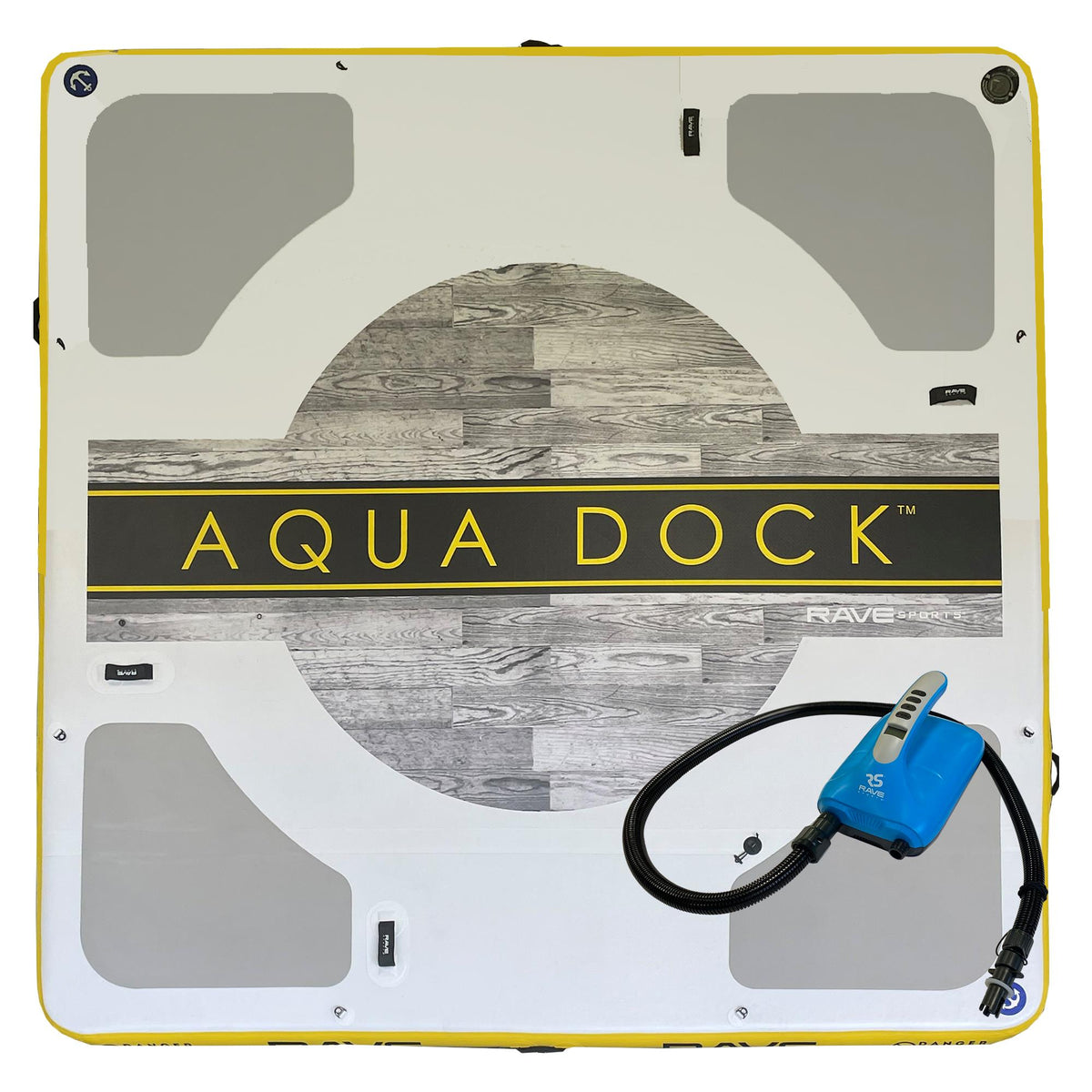 RAVE Sports - 10-Foot x 10-Foot Aqua Dock w/Rapid, Dual-Stage 12VDC Inflator/Deflator