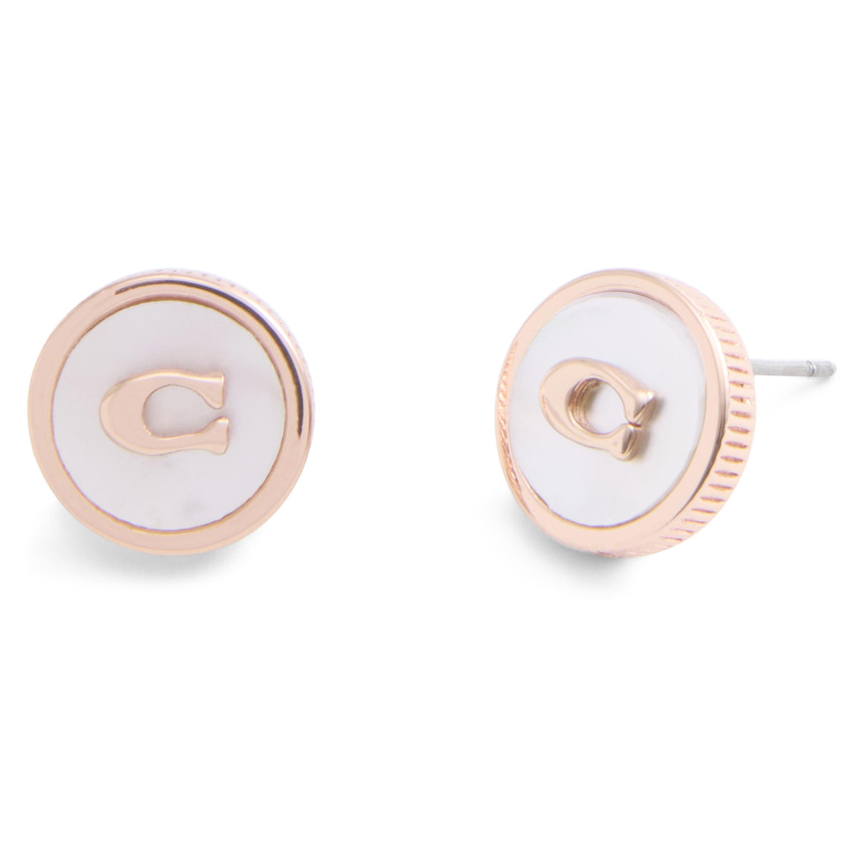 COACH Mother of Pearl Coin Studs - Cream/Rose Gold