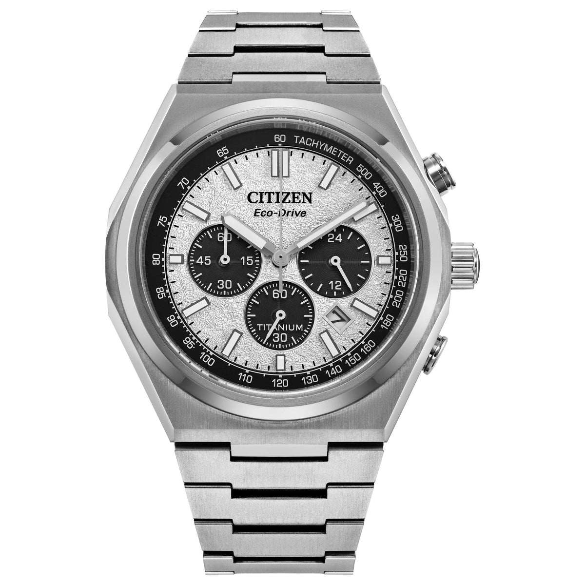 Citizen Men's Zenshin Chrono Super Titanium Eco-Drive Silver-Tone SS Watch Silver Dial