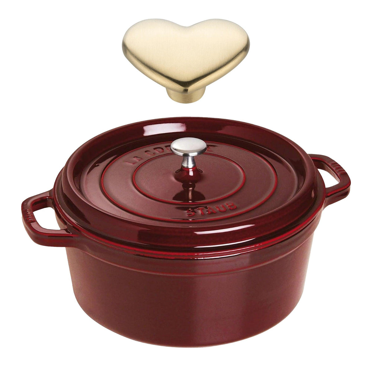 Staub 7qt Cast Iron Round Dutch Oven w/ Heart Knob Grenadine
