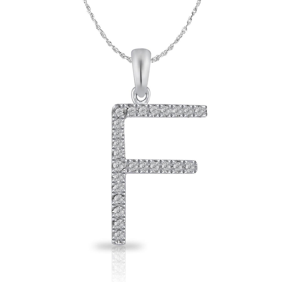 PARIKHS Diamond Initial Pendant Alphabet 'F' in 10K White Gold 0.10 ct , IJK color - I3 clarity