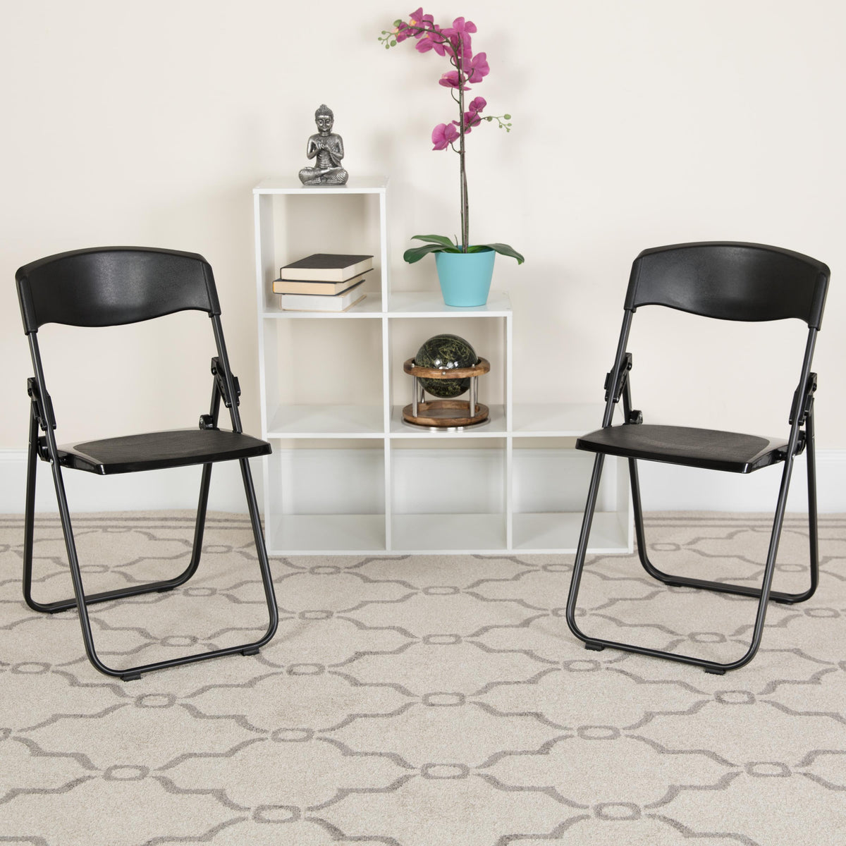 Flash Furniture 2PK 500 lb. Capacity Heavy Duty Black Folding Chair - Built-in Ganging Brackets