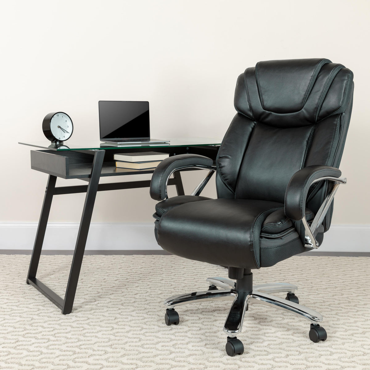 Flash Furniture Big & Tall 500 lb. Rated Black LeatherSoft Swivel Office Chair w/Extra Wide Seat