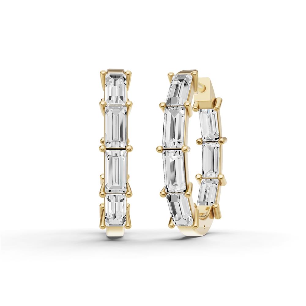 Prestige Boutique Diamonds Baguette Lab Diamond Hoop Earrings Size 2.1 CTW