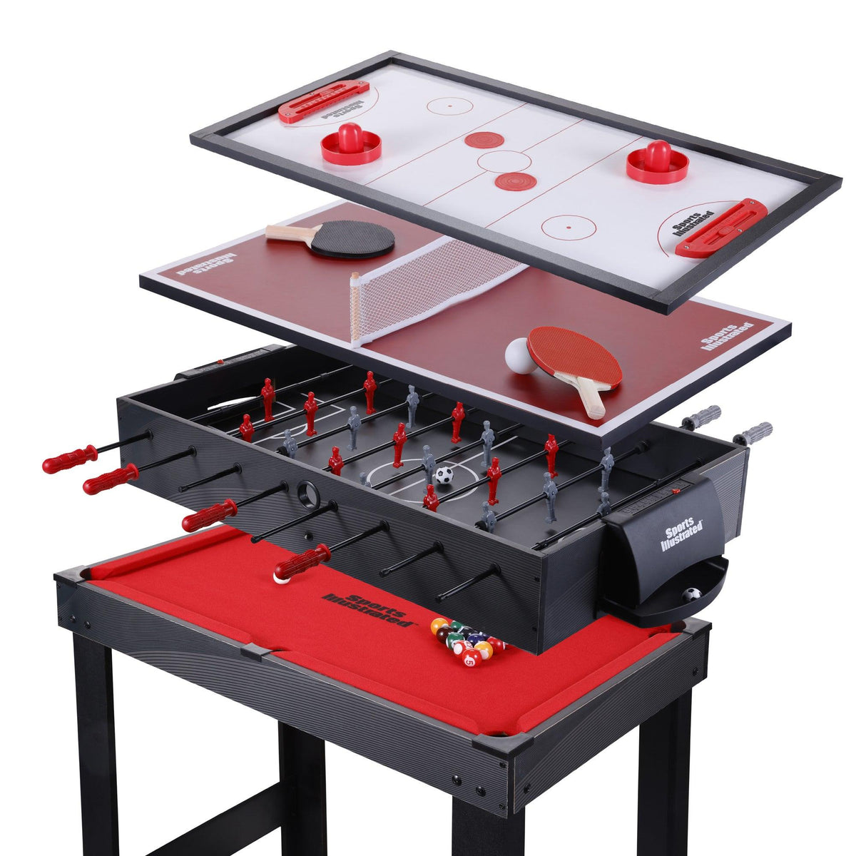 Sports Illustrated 35" 4-in-1 Game Table: Billiards Ping Pong Hockey Foosball