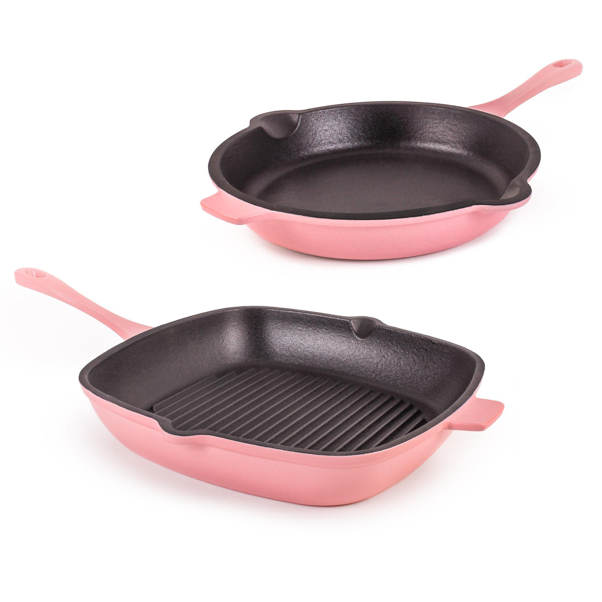 BergHOFF Neo 2pc Cast Iron 10" Fry Pan & 11" Grill Pan Cookware Set, Pink