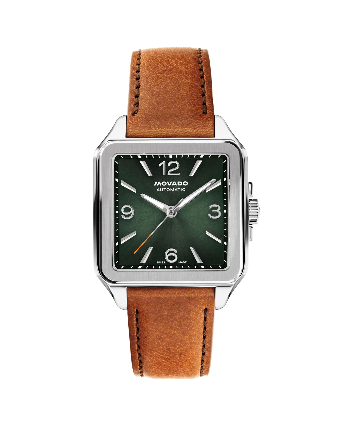 Movado Automatics Heritage 1917 Automatic Gents. Stainless Steel Case. Cognac Leather Strap. Vintage green Dial.