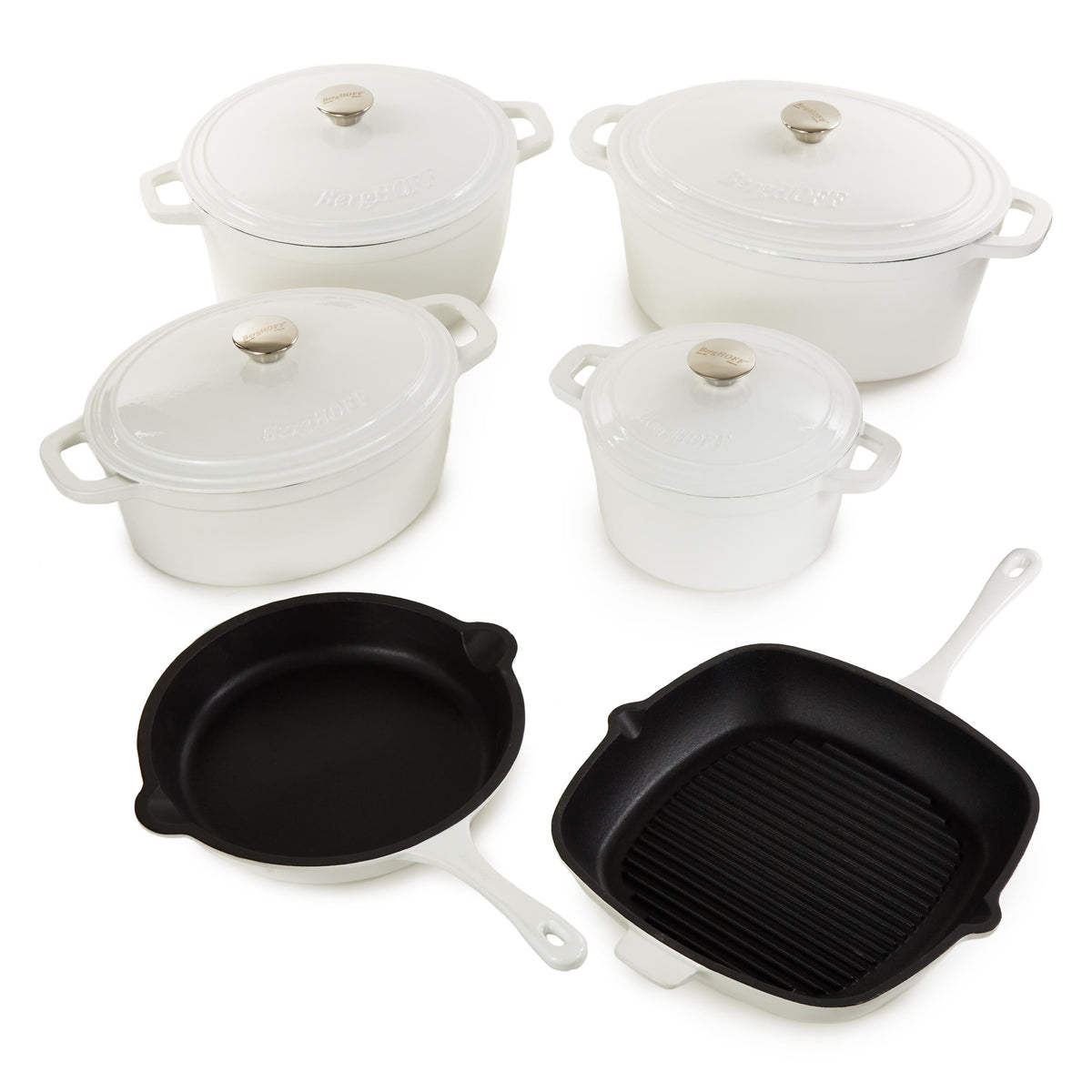 BergHOFF Neo 10pc Cast Iron Cookware Set, White