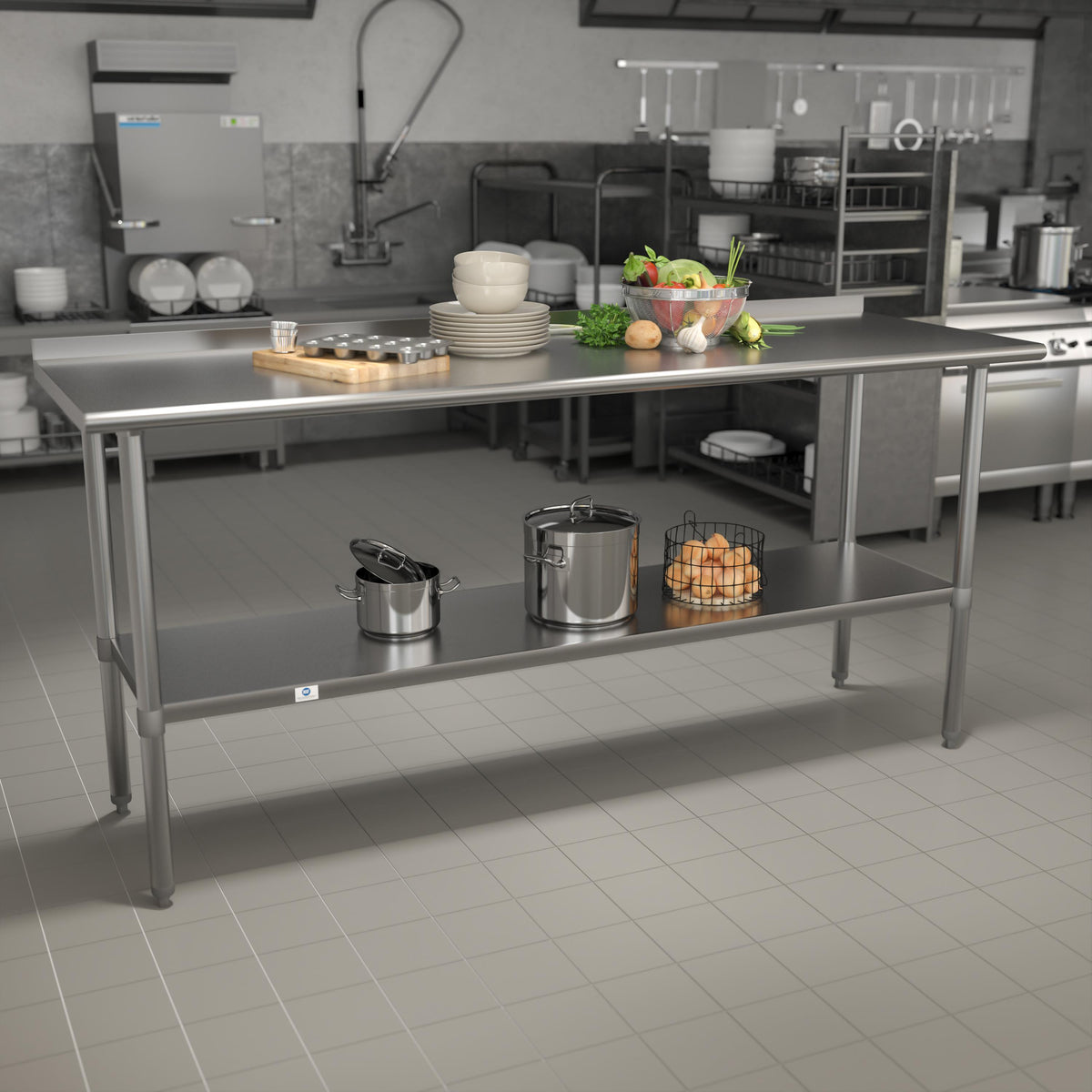 Flash Furniture Stainless Steel 18 Gauge Work Table with Backsplash and Shelf, NSF - 72"W x 30"D