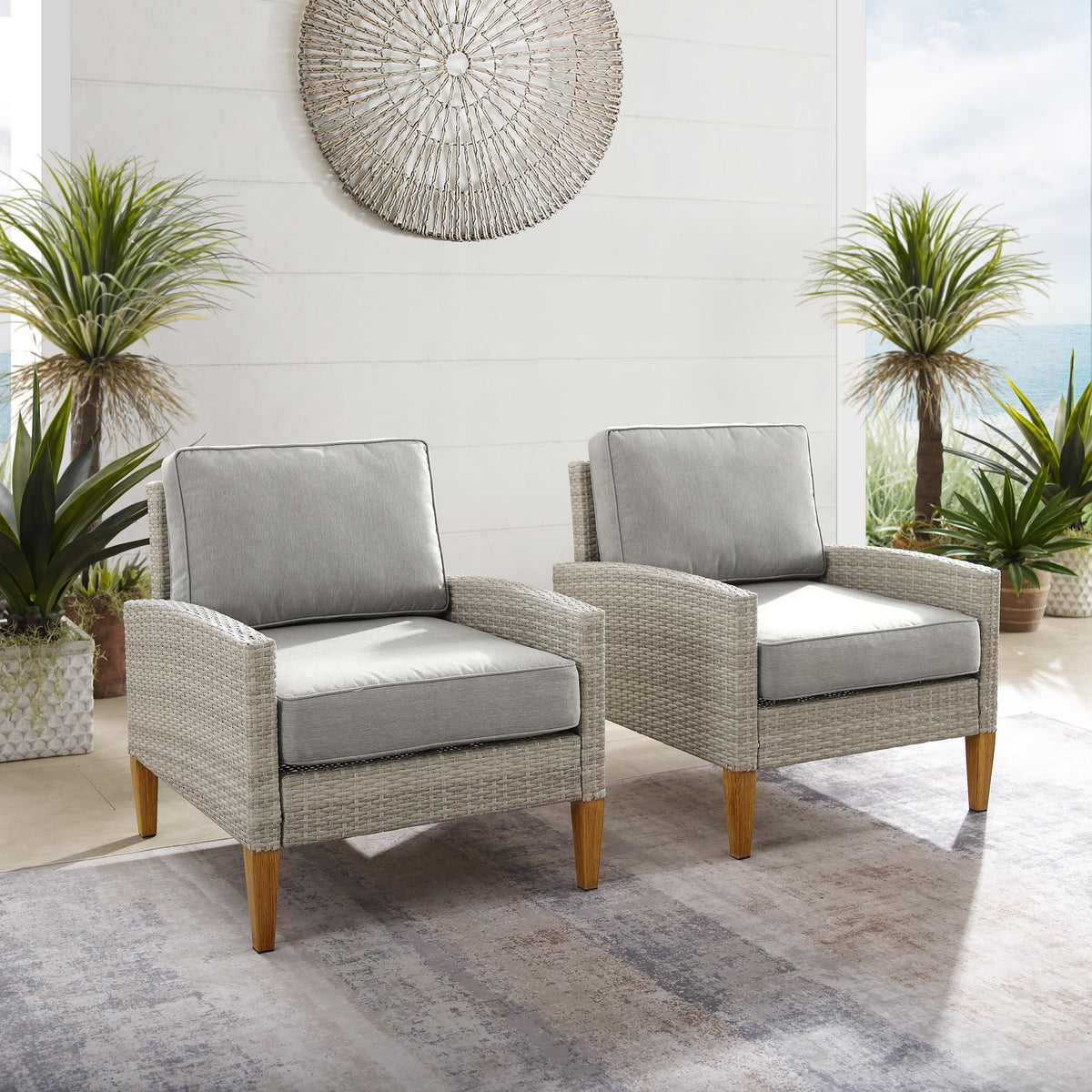Crosley Outdoor Capella 2Pc Wicker Outdoor Chair Set