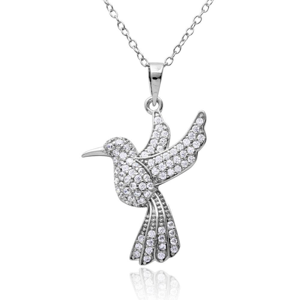 PARIKHS Rhodium Plated CZ Mocking Bird Necklace in 925 Sterling Silver