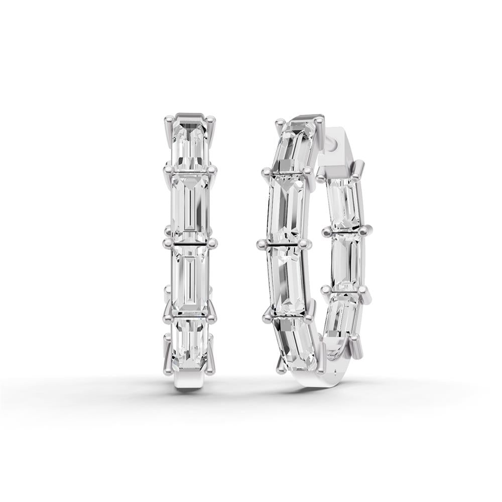 Prestige Boutique Diamonds Baguette Lab Diamond Hoop Earrings Size 2.1 CTW