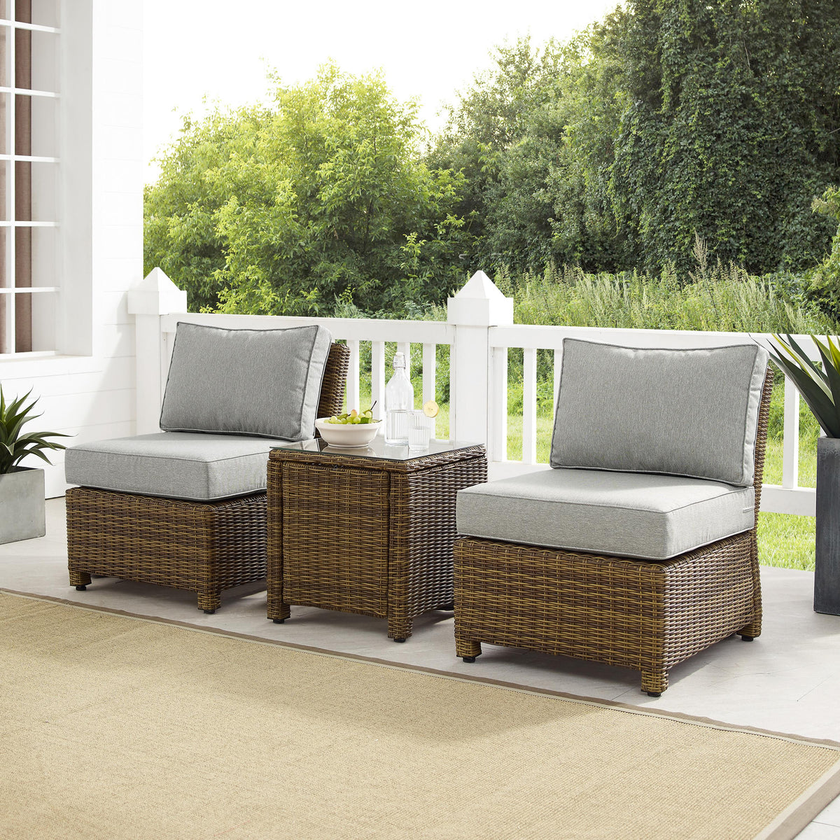 Crosley Outdoor Bradenton 3Pc Armless Wicker Outdoor Chair Set