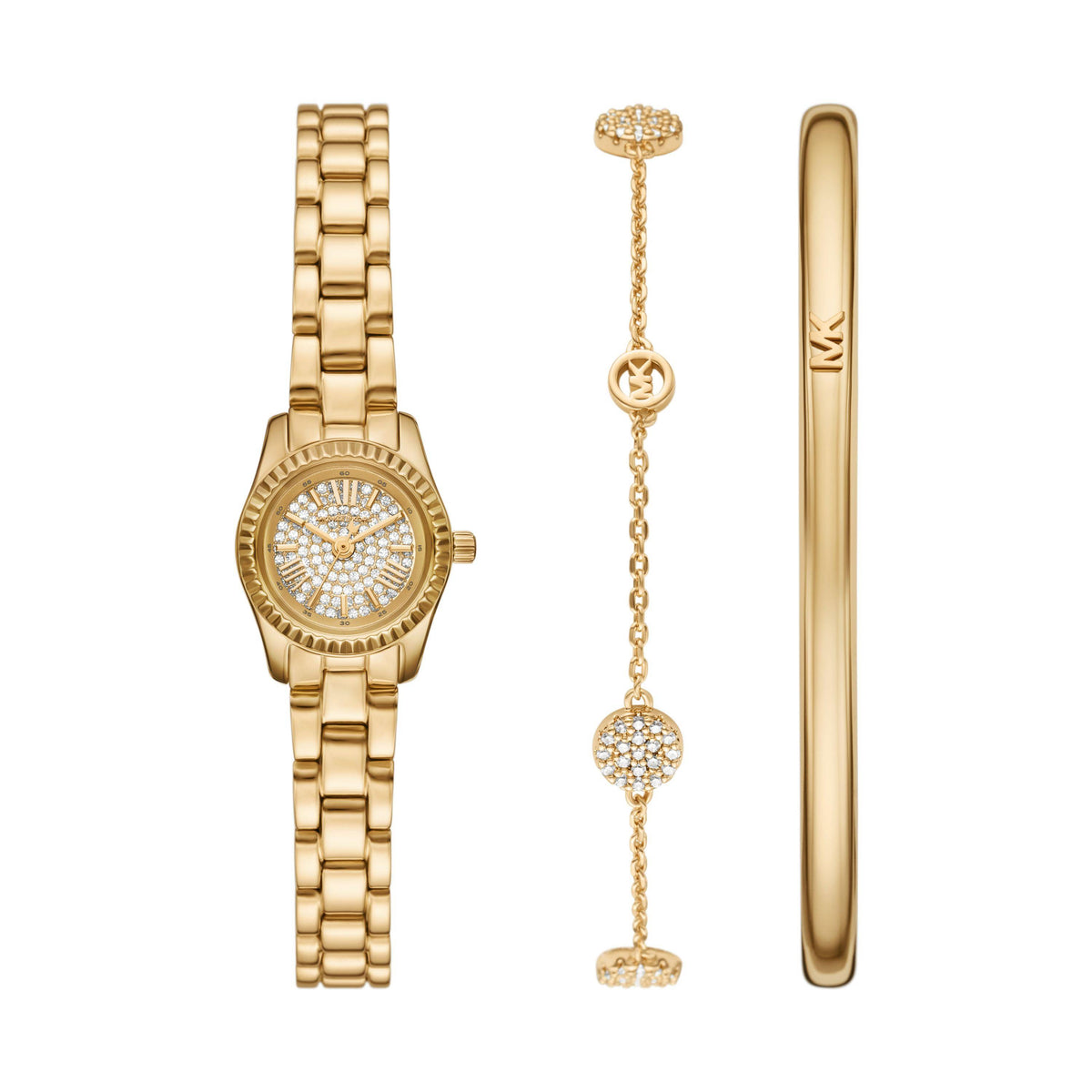 Michael Kors Ladies Lexington Gold-Tone Stainless Steel Watch & Bracelet Gift Set