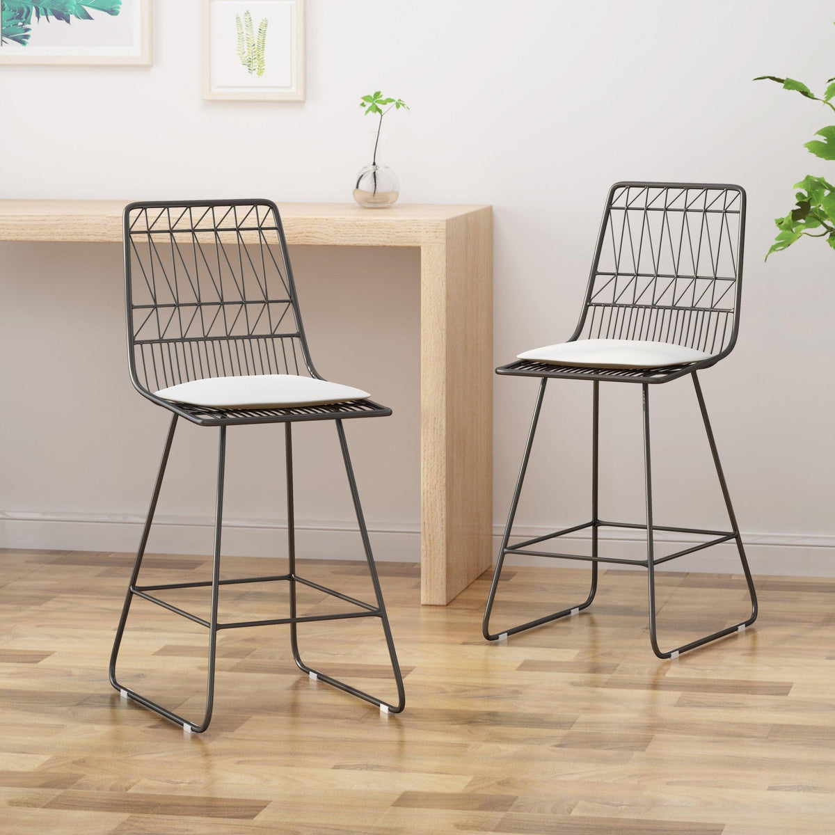 Stark Home Modern Geometric Iron Counter Stool Set (2)