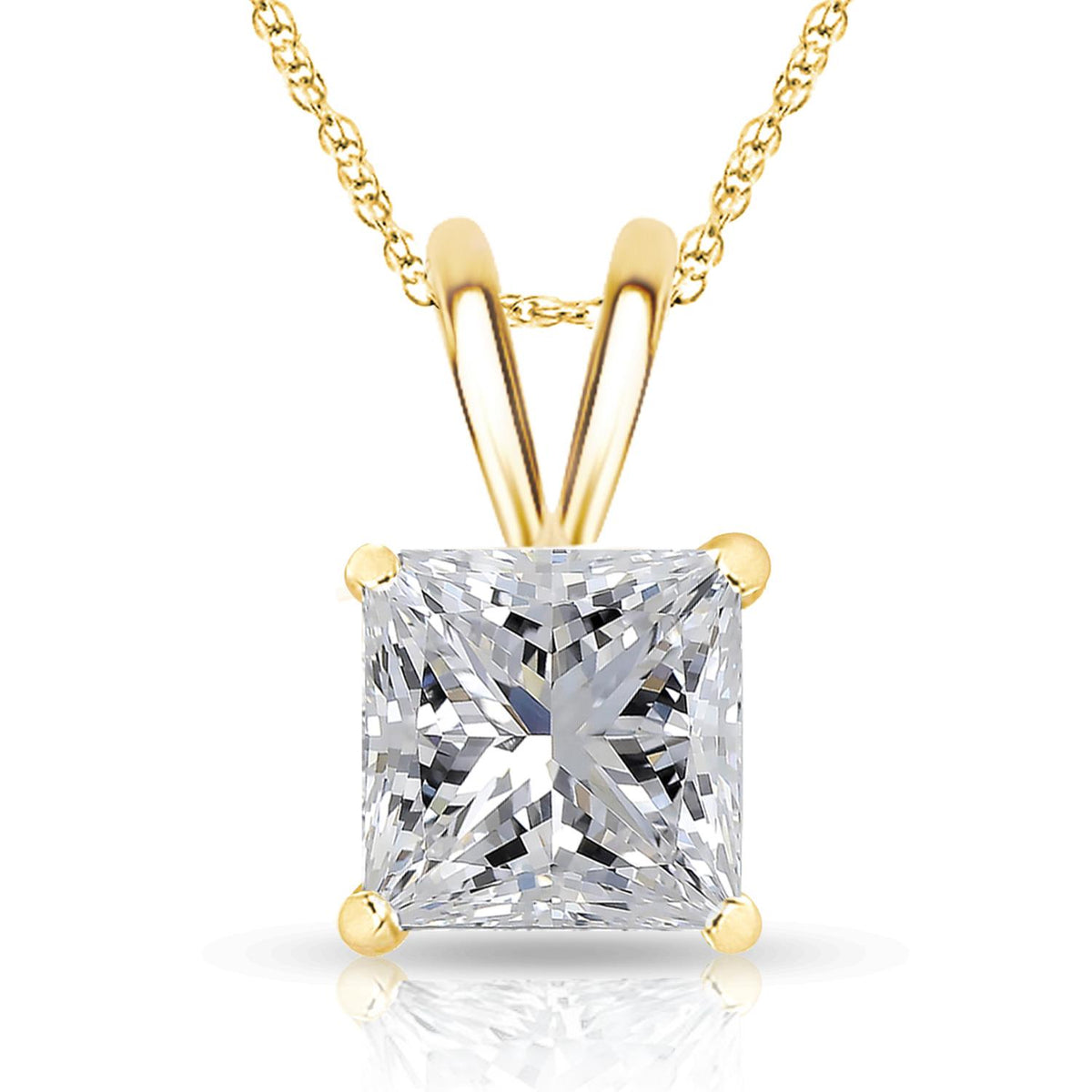 Certified PARIKHS Princess cut Prestige Diamond Pendant 14K Yellow Gold 0.25ct IJ Color, SI1 Clarity