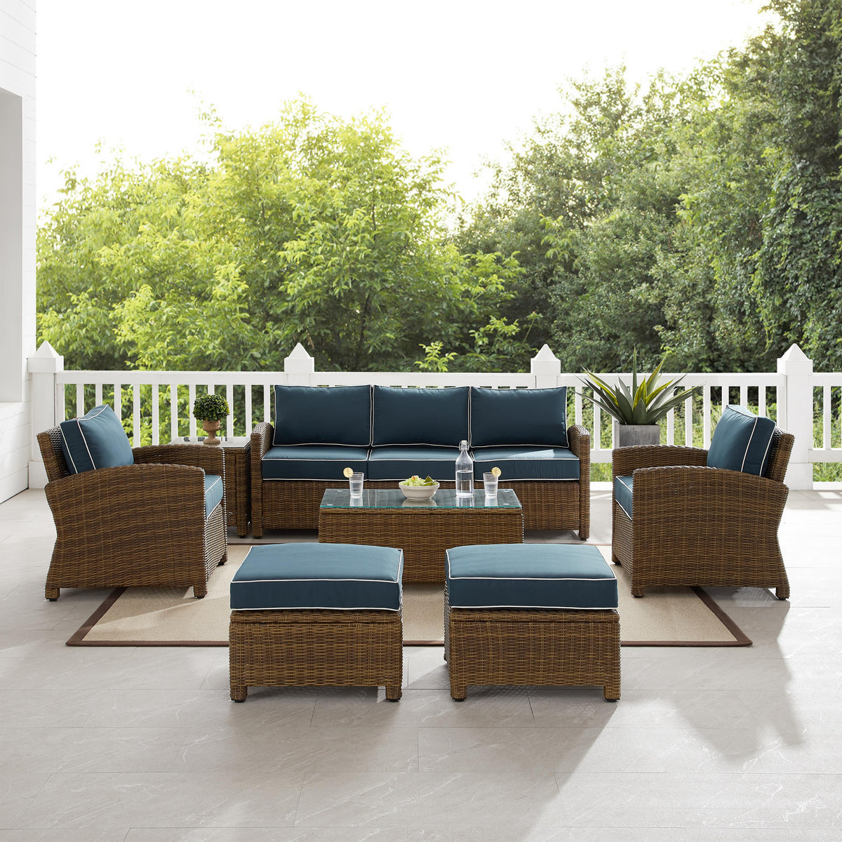Crosley Outdoor Bradenton 7Pc Wicker Outdoor Sofa Patio Furniture Set