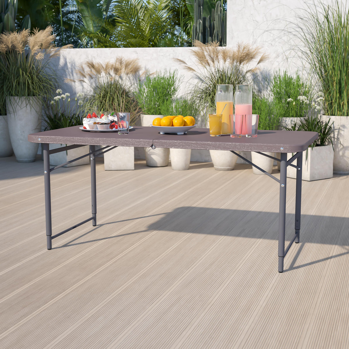 Flash Furniture 4-Foot Height Adjustable Bi-Fold Dark Gray Plastic Folding Table with Handle