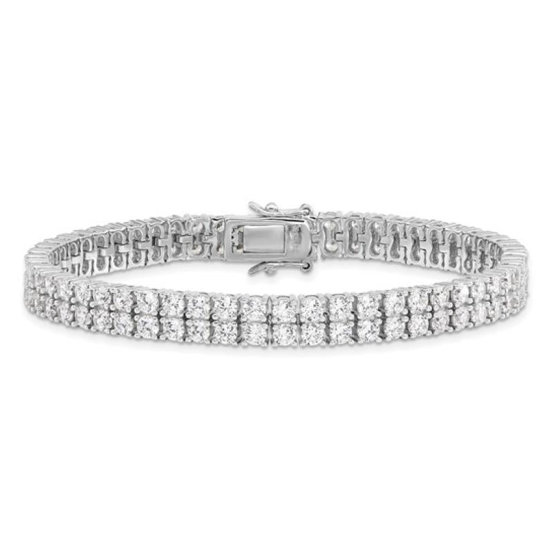 Distinctive Sterling Silver Cheryl M Rhodium-plated CZ Two Row Tennis Bracelet