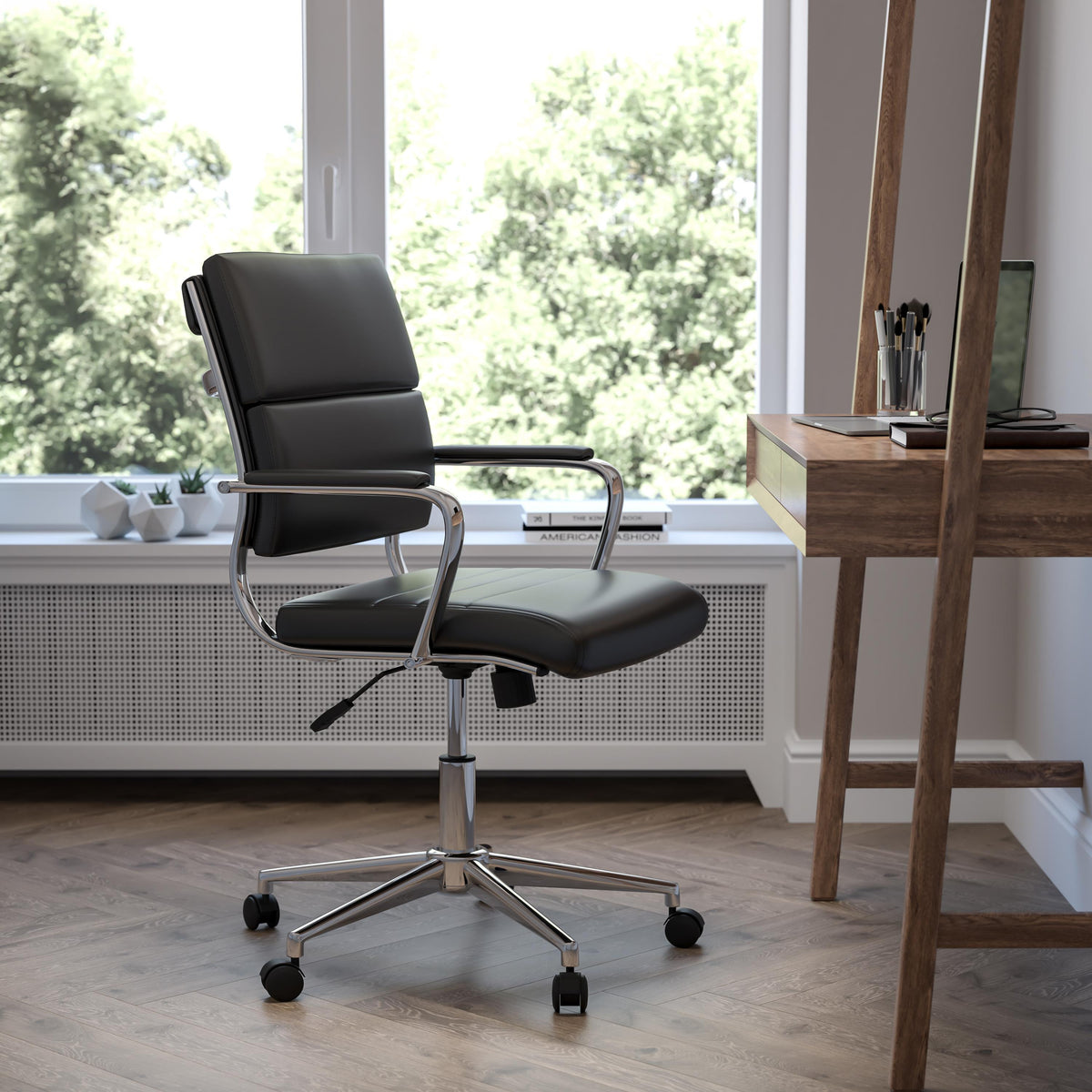 Flash Furniture Mid-Back White LeatherSoft Contemporary Panel Executive Swivel Office Chair