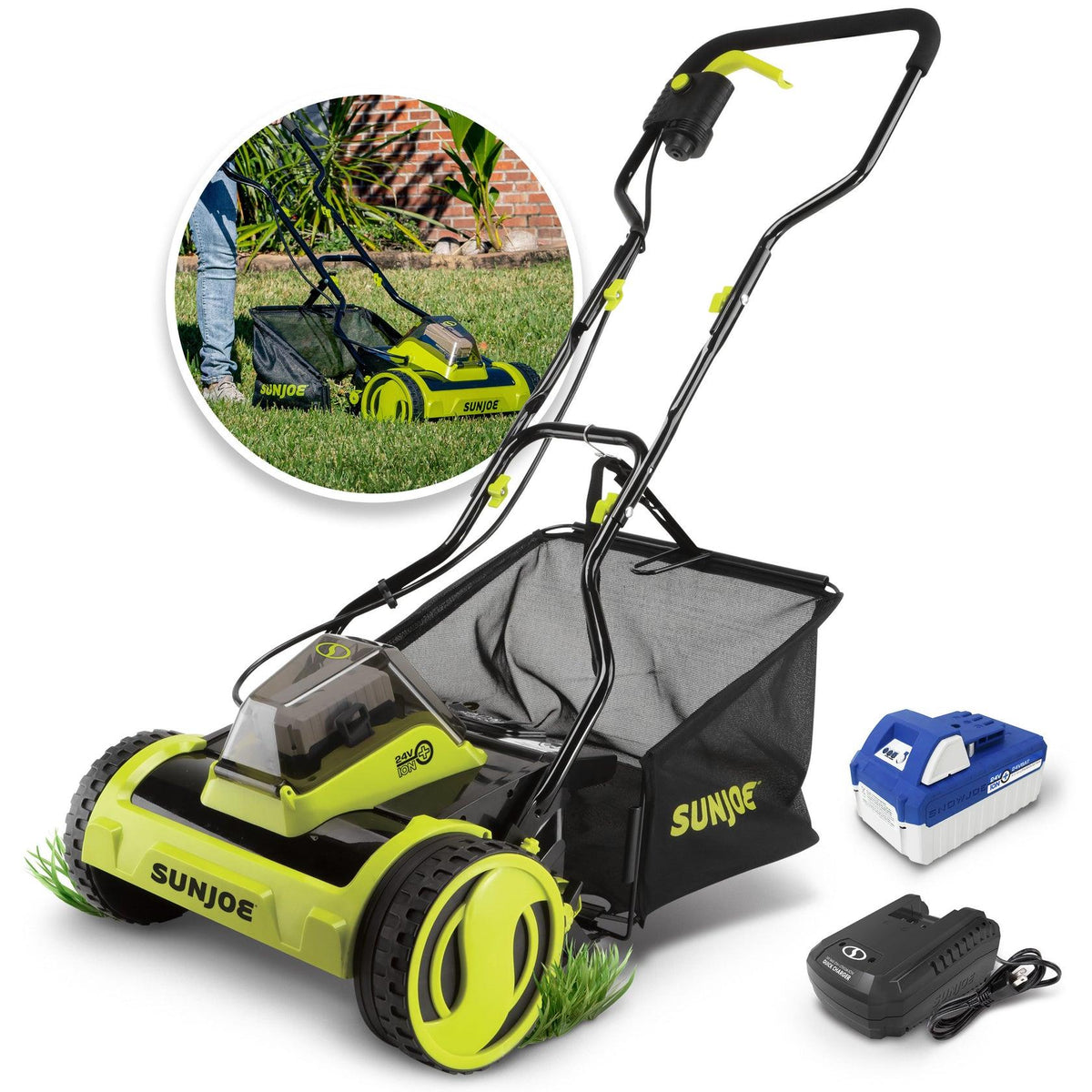 Sun Joe Cordless Push Reel Mower Size 15" wide path
