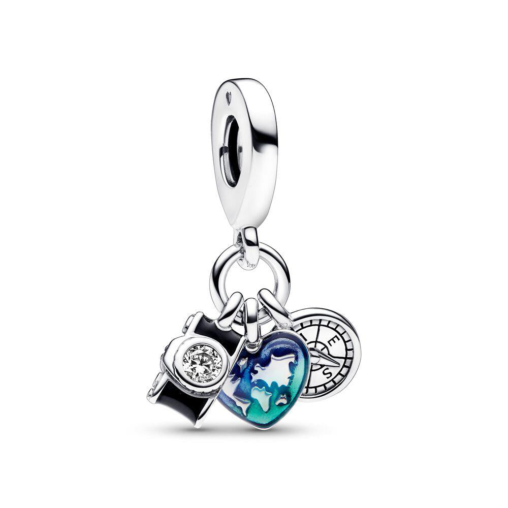 Pandora Camera Heart and Compass Dangle Charm Size One Size