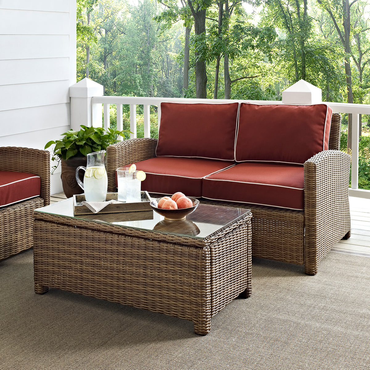 Crosley Outdoor Bradenton 2Pc Wicker Outdoor Loveseat Patio Furniture Set