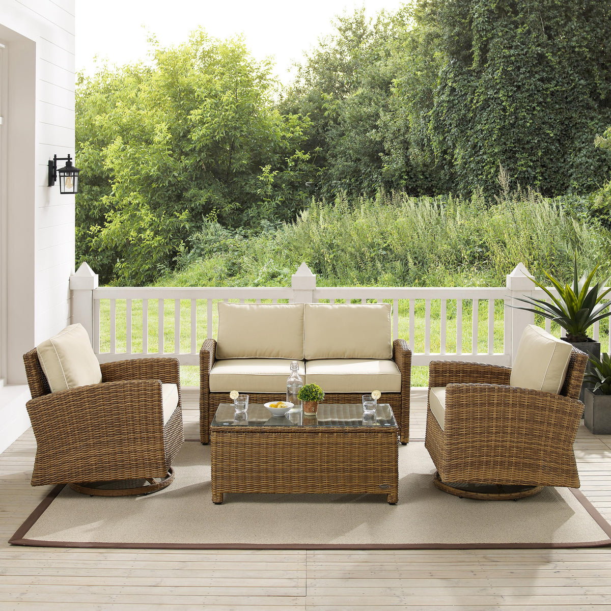 Crosley Outdoor Bradenton 4Pc Wicker Outdoor Loveseat And Swivel Rocker Set