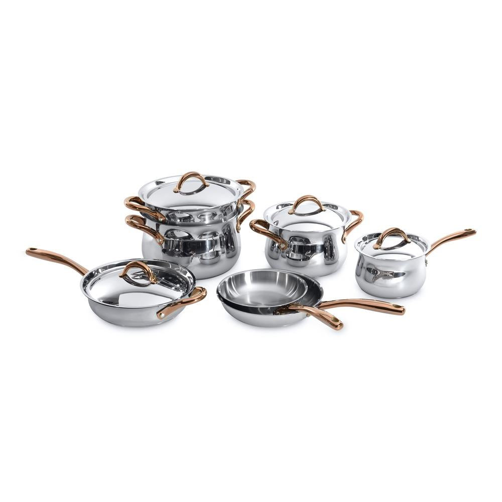 BergHOFF Ouro Gold 11pc 18/10 SS Cookware Set, Rose Gold Handles, Metal Lids